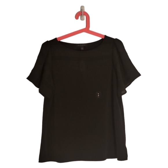 NWT Banana Republic Crepe Top Flutter Sleeve Semi-sheer with Stripes in Black - Picture 4 of 16